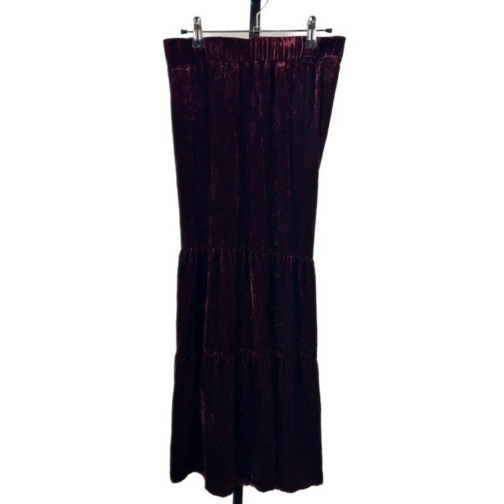 JW Los Angeles Women's Size Small Burgundy Velvet Tiered Maxi Wide Leg‎ Pants
